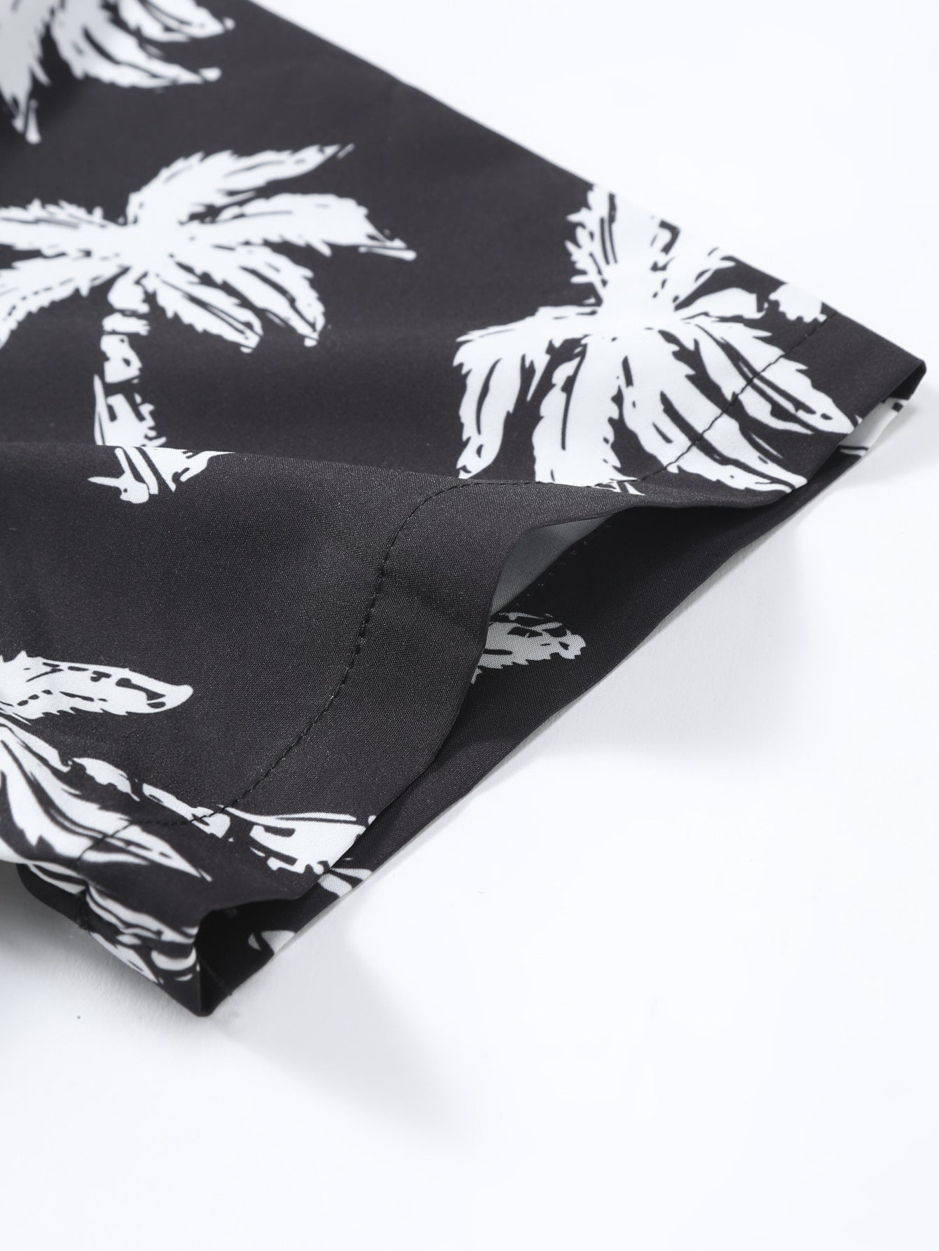 Button-Up Shirt and Swim Shorts with Palm Tree Print