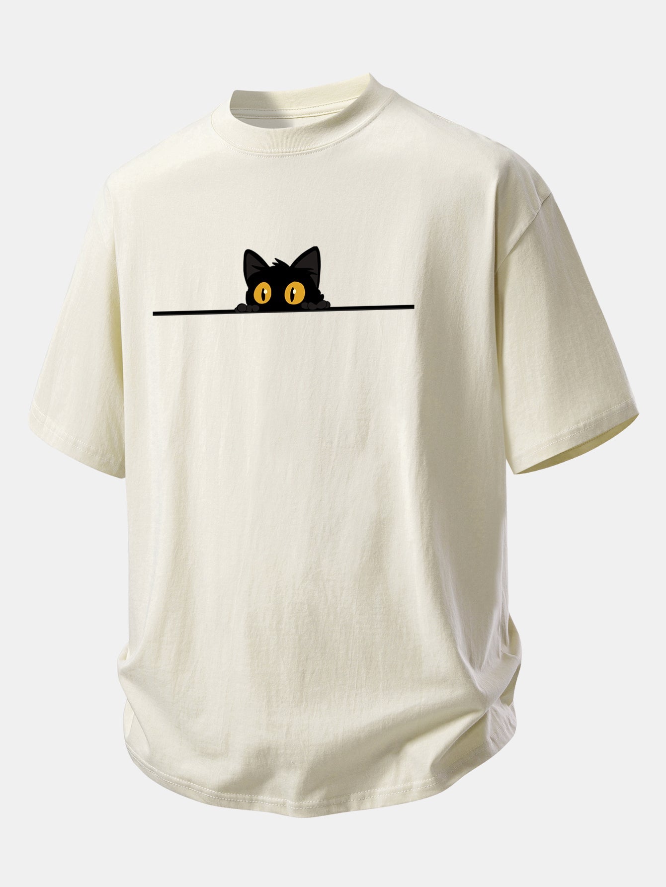 Comfortable Black Cat Print Cotton Tee