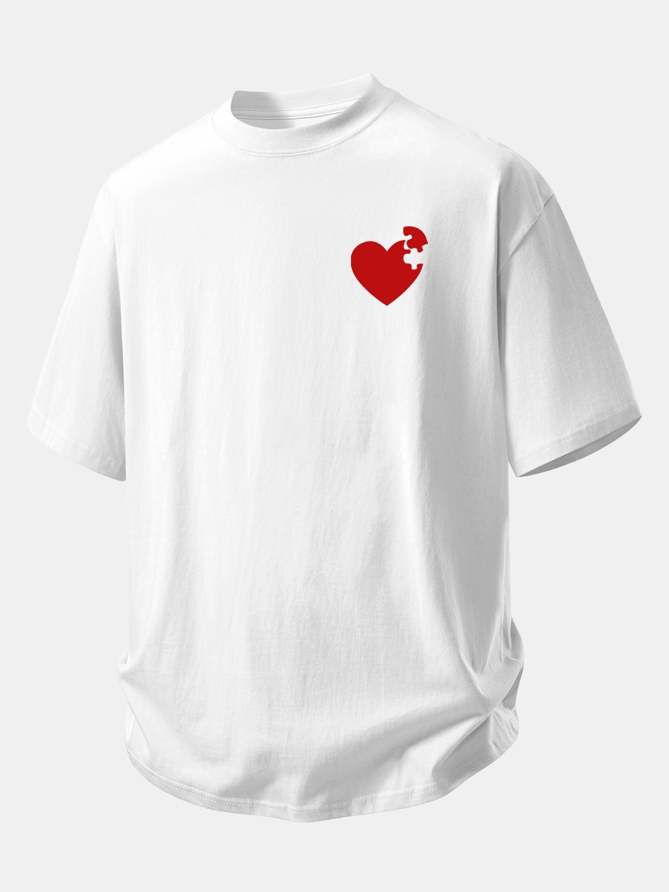 Comfortable Heart Puzzle Print Cotton Tee