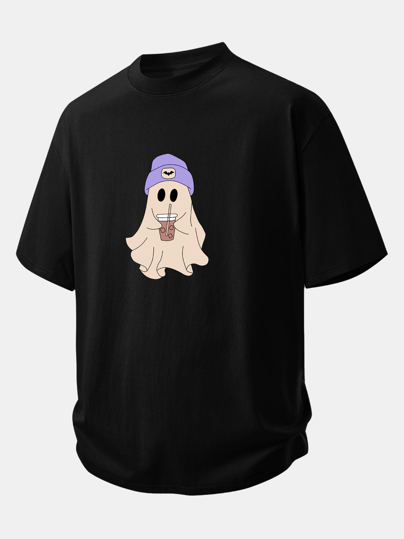 Relaxed Fit Purple Cotton T-Shirt with Ghost Print