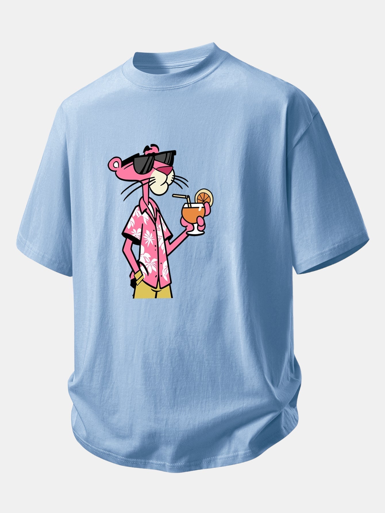 Relaxed Fit Pink Panther Print Cotton Tee for Vacation