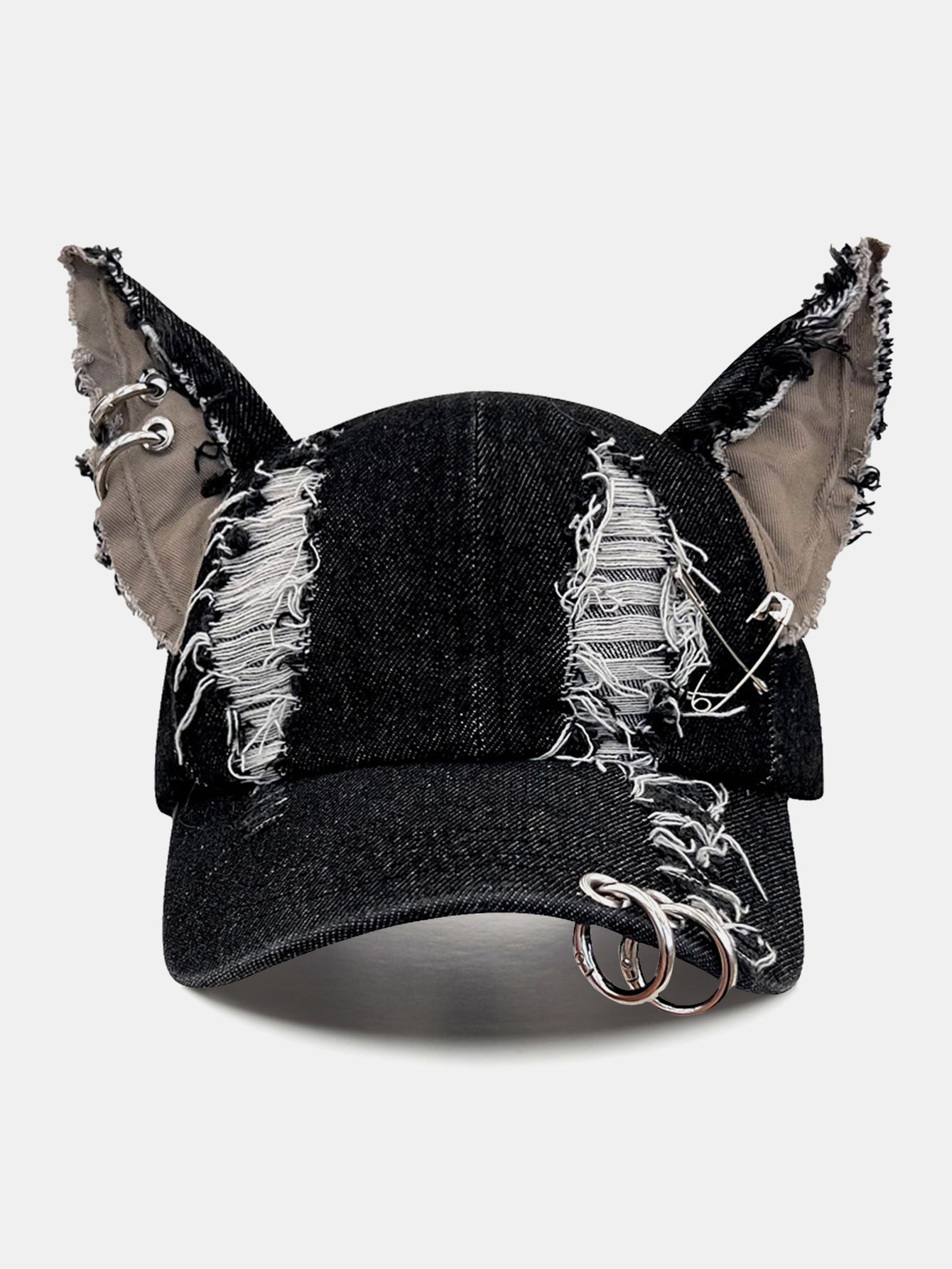 Gothic Western Distressed Denim Cap with Metal Accents