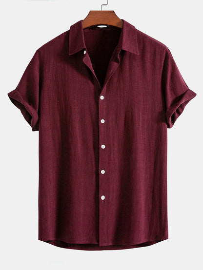 Linen-Rayon Blend Button-Up Shirt with Striped Straight-Leg Linen Pants