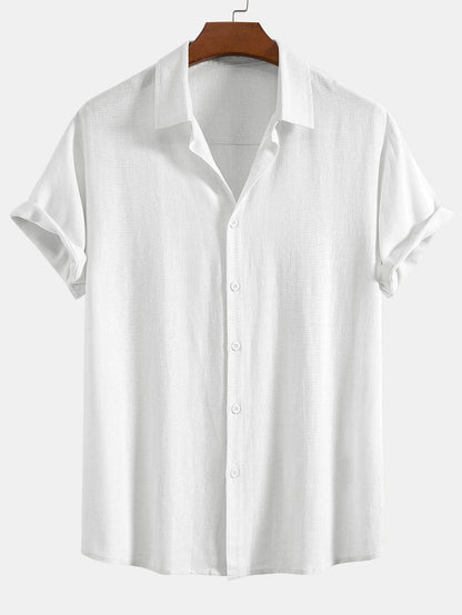 Linen-Rayon Blend Button-Up Shirt with Striped Straight-Leg Linen Pants