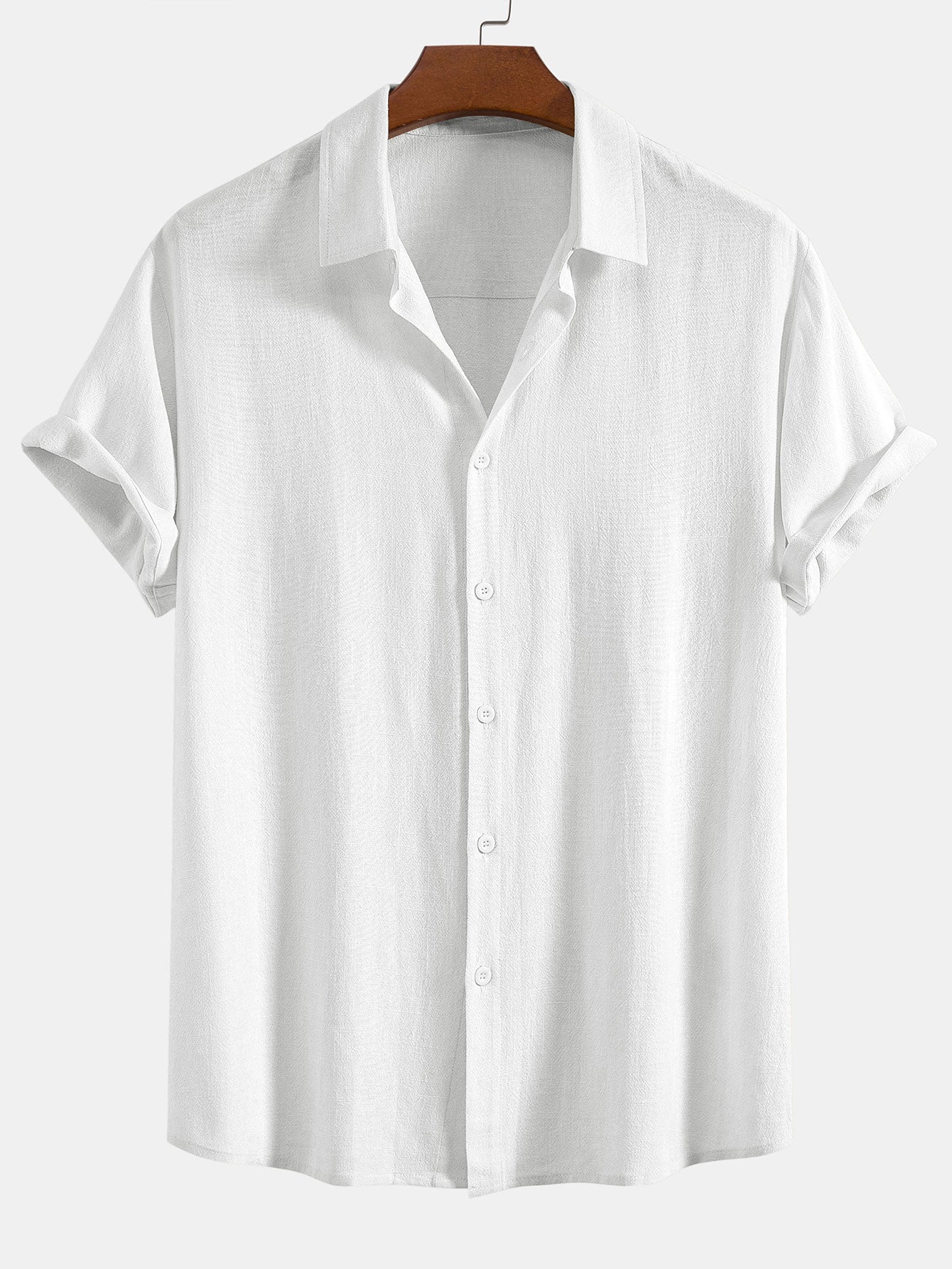 Linen-Rayon Blend Button-Up Shirt with Crinkle Textured 5" Drawstring Shorts