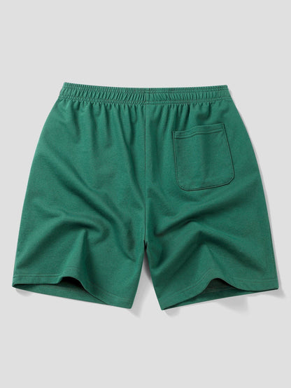 Relaxed Fit Dark Green Ghost Print Cotton T-Shirt & 7" Cotton Drawstring Shorts