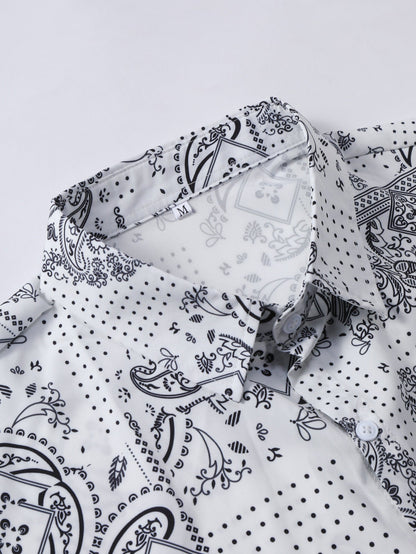 Paisley Print Button-Up Shirt with Matching Swim Shorts