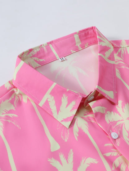 Button-Up Shirt and Swim Shorts with Palm Tree Print