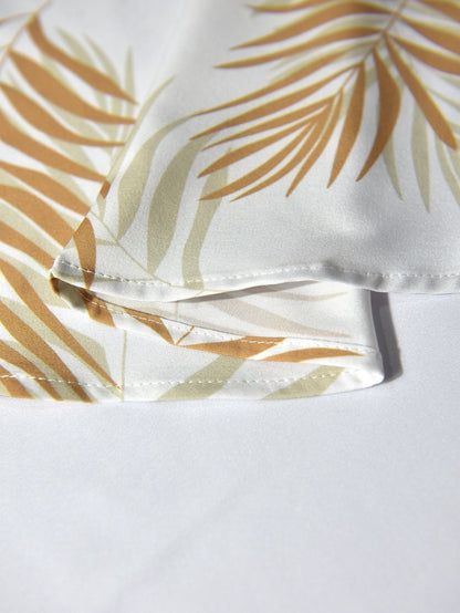 Leaf Pattern Button-Up Shirt and Swim Shorts Set