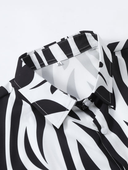 Abstract Print Button-Up Shirt and Swim Shorts Set