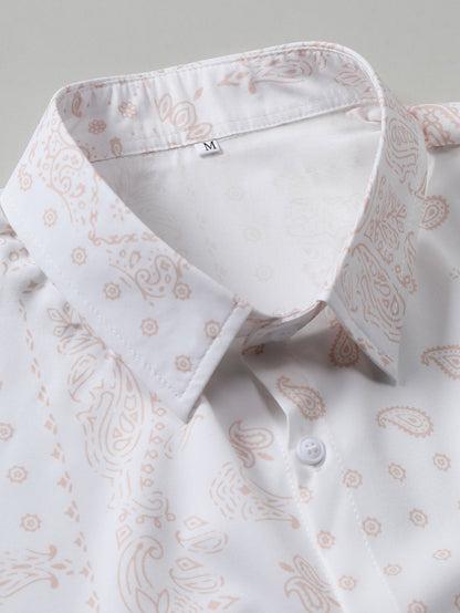 Paisley Pattern Button-Up Shirt with Matching Swim Shorts