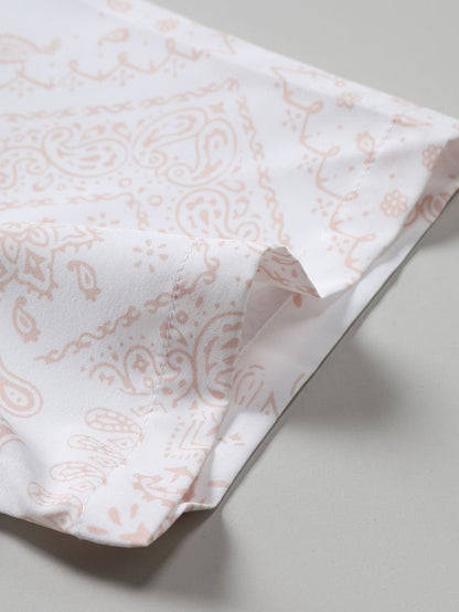 Paisley Pattern Button-Up Shirt with Matching Swim Shorts