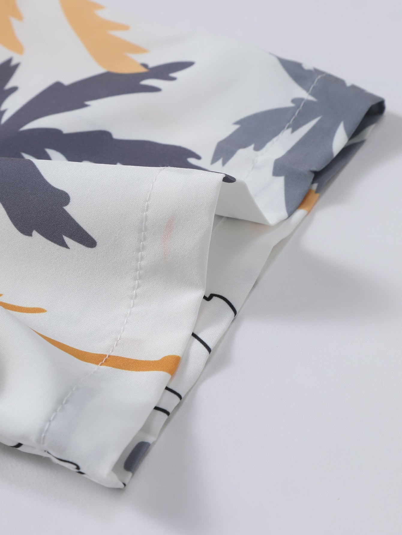 Button-Up Shirt and Swim Shorts with Palm Tree Print