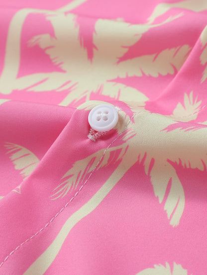 Button-Up Shirt and Swim Shorts with Palm Tree Print