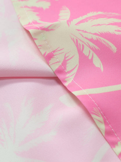Button-Up Shirt and Swim Shorts with Palm Tree Print