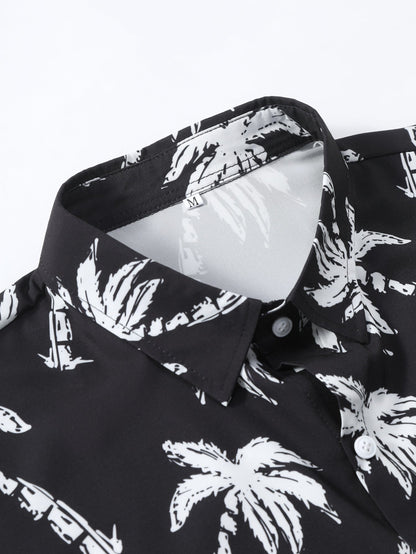 Button-Up Shirt and Swim Shorts with Palm Tree Print