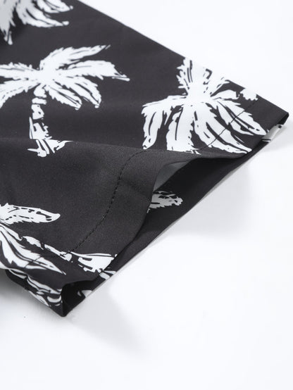 Button-Up Shirt and Swim Shorts with Palm Tree Print
