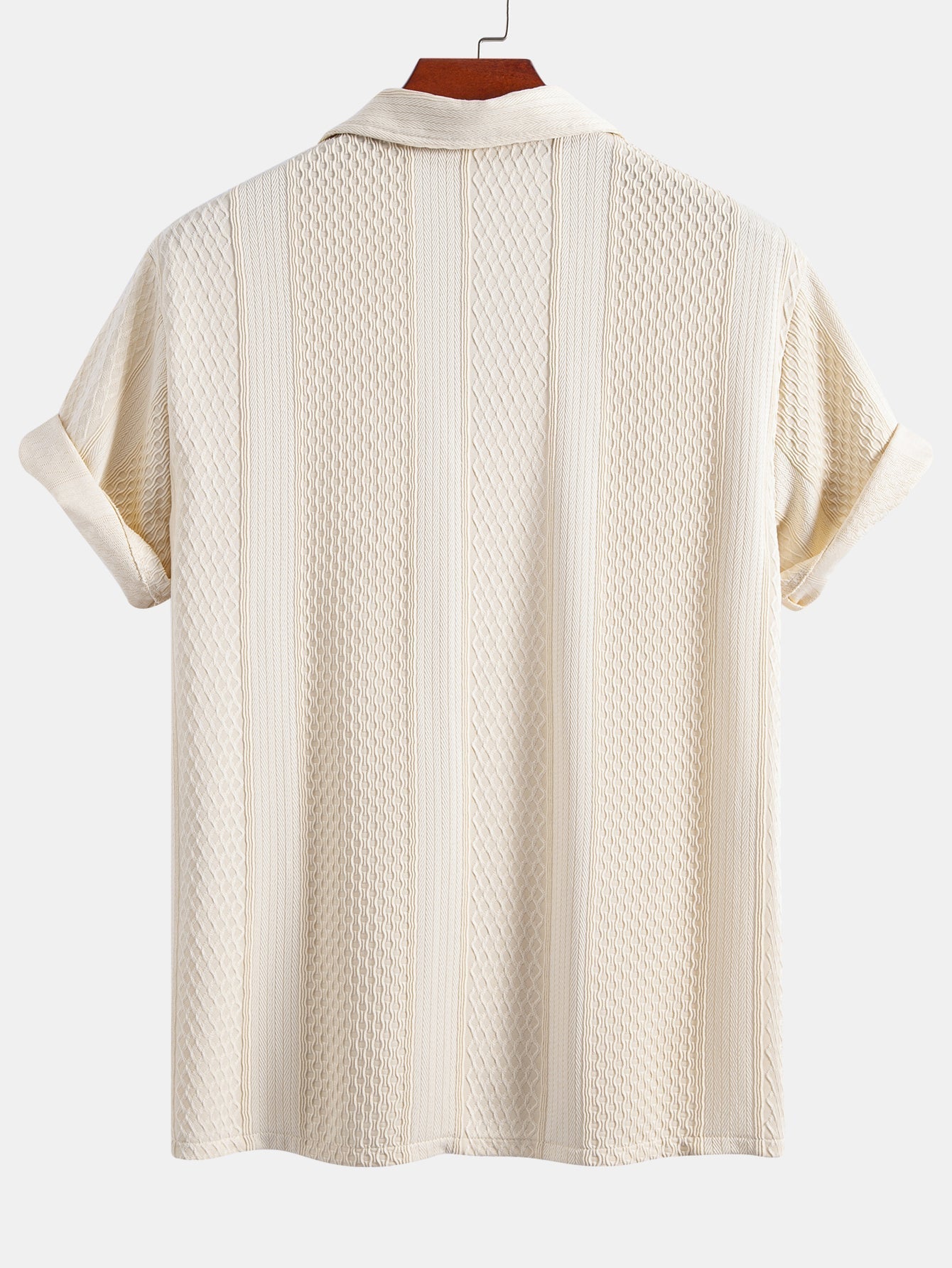 Geometric Jacquard Button-Up Shirt with Crinkle Textured Straight-Leg Pants