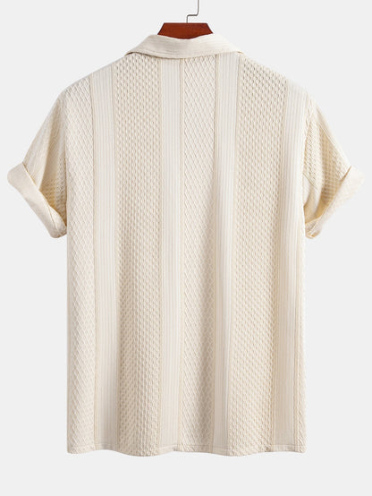 Geometric Patterned Jacquard Button-Up Shirt