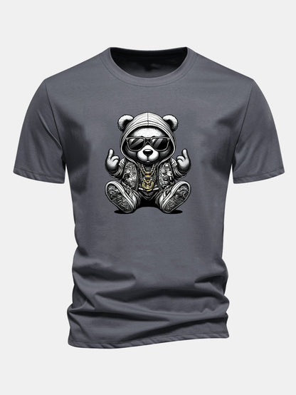 Classic Fit Cotton T-Shirt with Hip Hop Bear Graphic