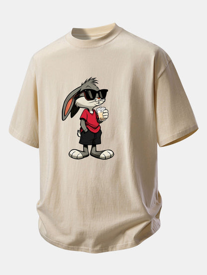 Comfortable Cartoon Rabbit Graphic Cotton Tee