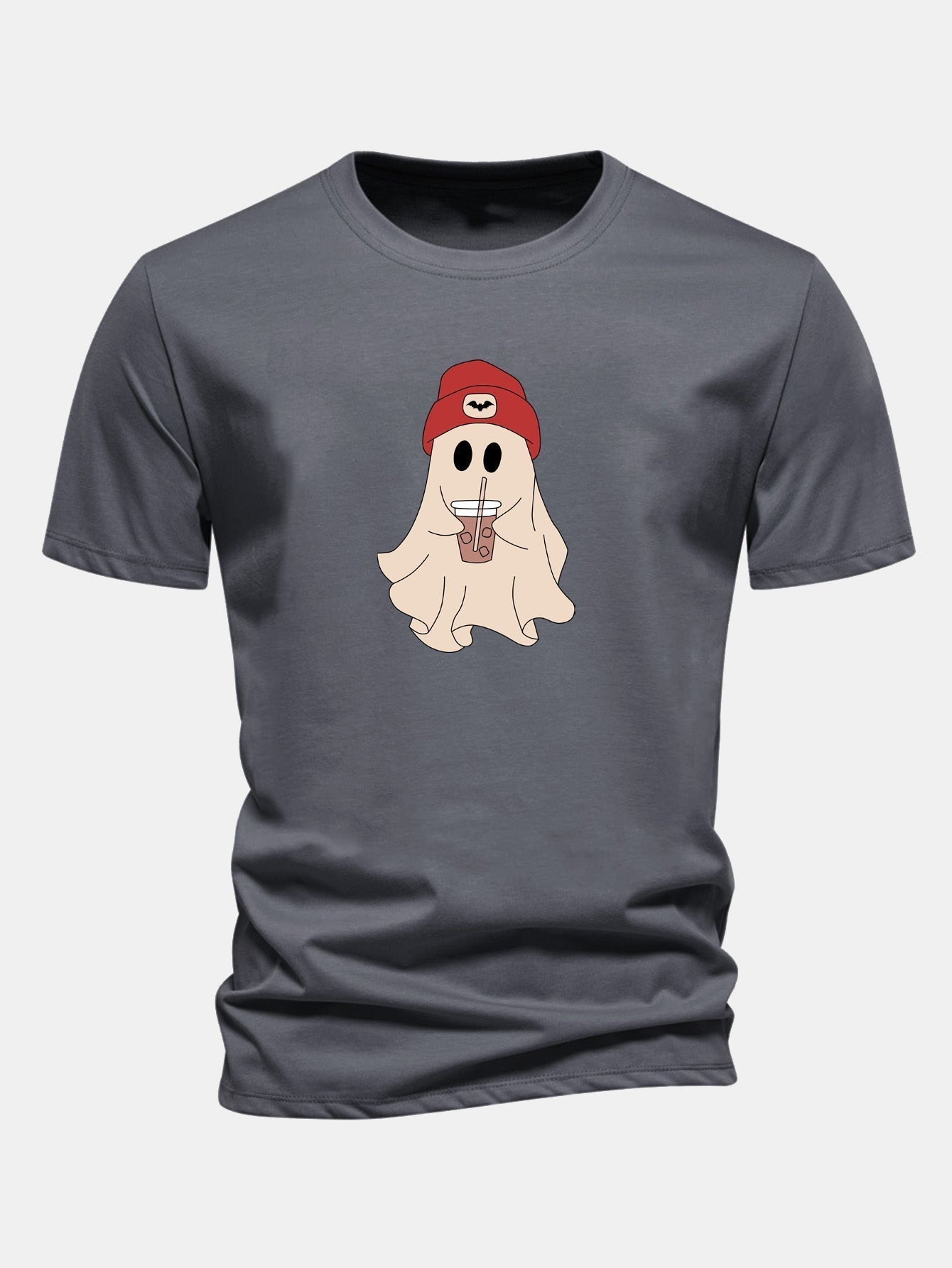 Classic Fit Red Cotton T-Shirt with Ghost Print