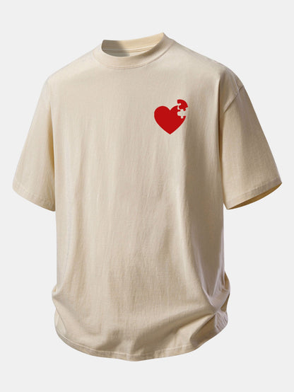 Comfortable Heart Puzzle Print Cotton Tee