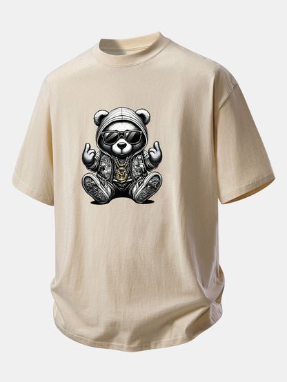 Comfortable Hip Hop Bear Graphic Cotton Tee