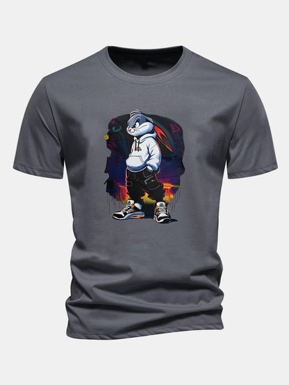 Classic Fit Cotton T-Shirt with Cartoon Rabbit Design