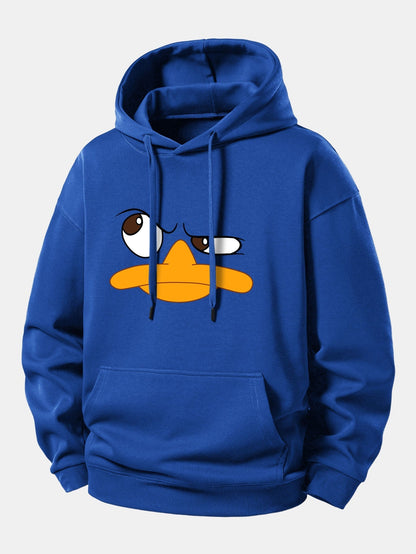 Relaxed Fit Hoodie with Emoji Duck Design
