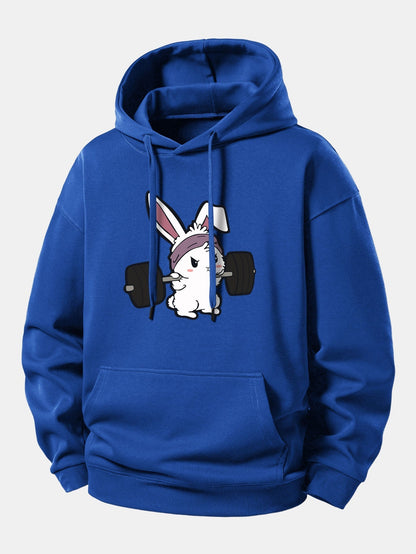Relaxed Fit Hoodie with Fitness Rabbit Print