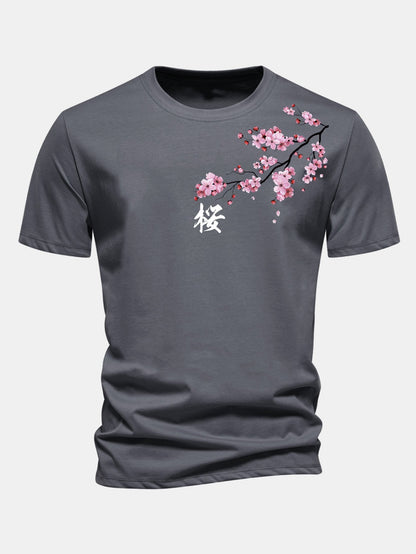 Classic Fit Cherry Blossom Print Cotton Tee