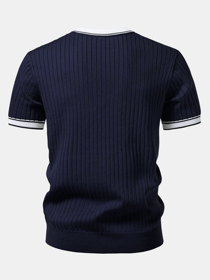 Color-Blocked Crew Neck Knit Tee