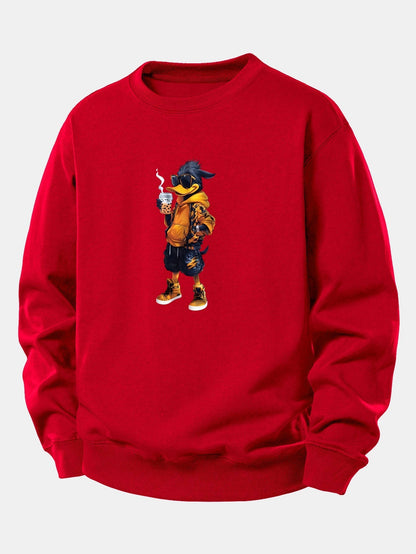 Relaxed Fit Sweatshirt with Cartoon Duck Design