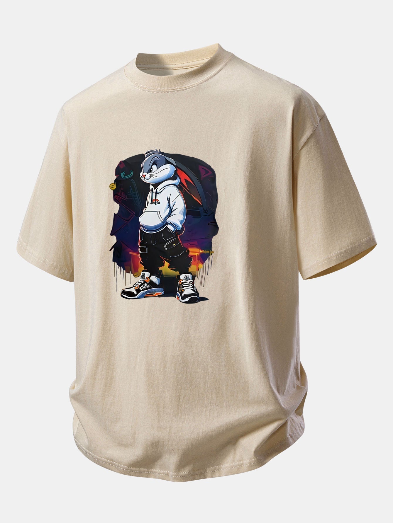 Casual Cartoon Rabbit Graphic Cotton Tee
