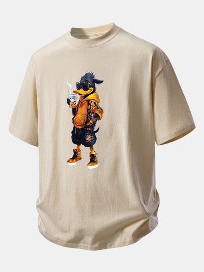 Comfortable Cartoon Duck Print Cotton Tee