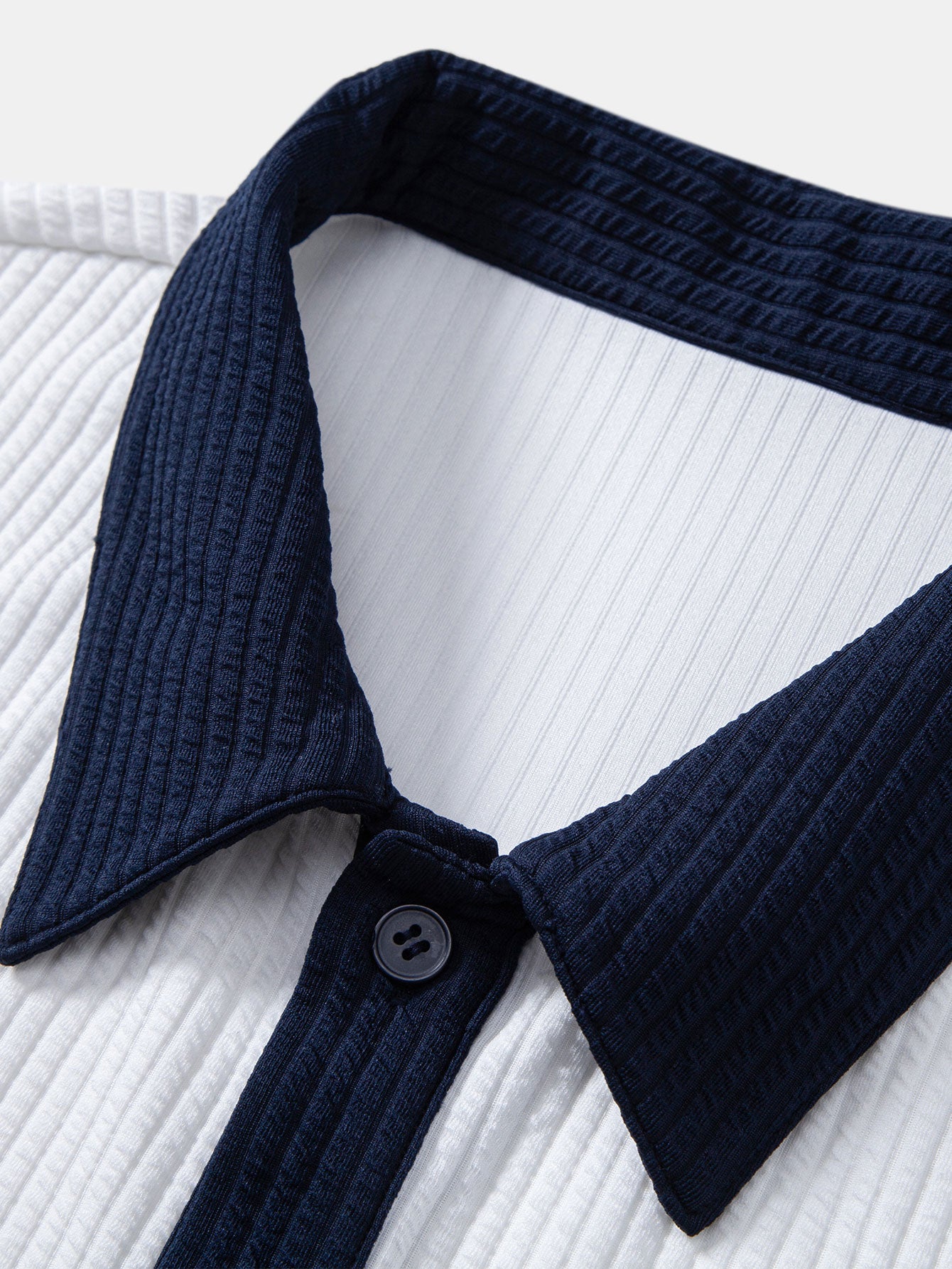 Two-Tone Ribbed Button-Up Shirt