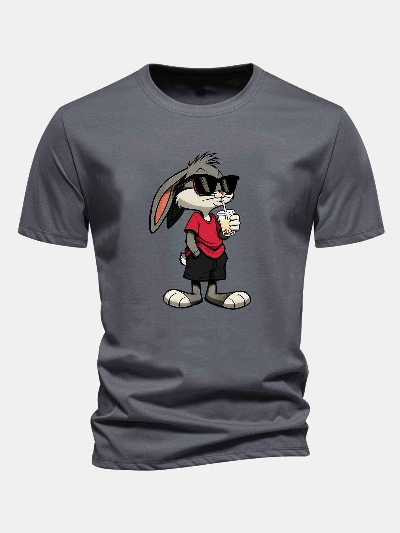 Classic Fit Cotton T-Shirt with Cartoon Rabbit Design