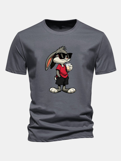 Classic Fit Cotton T-Shirt with Cartoon Rabbit Design