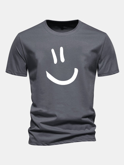 Classic Fit Cotton T-Shirt with Smiley Face Print