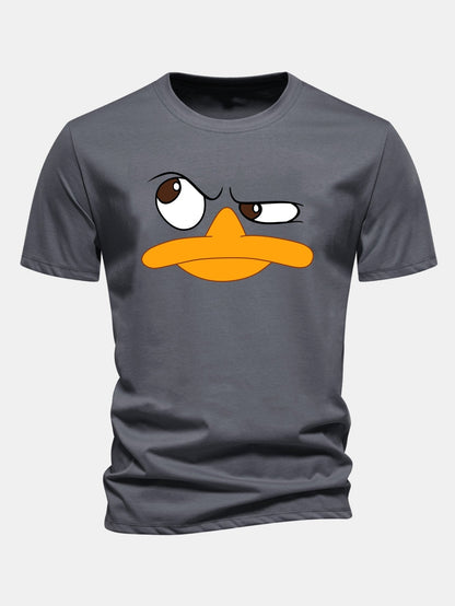 Classic Fit Cotton T-Shirt with Emoji Duck Print