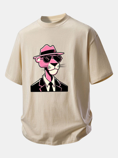 Comfortable Pink Panther Graphic Cotton T-Shirt for Gentlemen