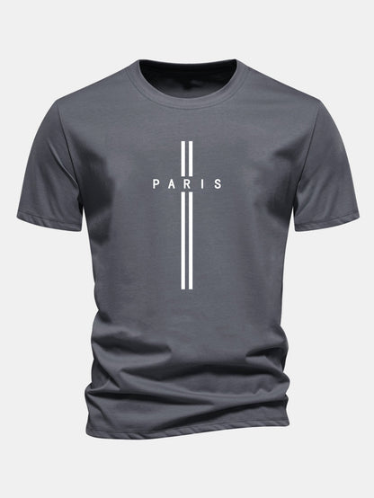 Classic Fit Cotton T-Shirt with Paris Stripe Design