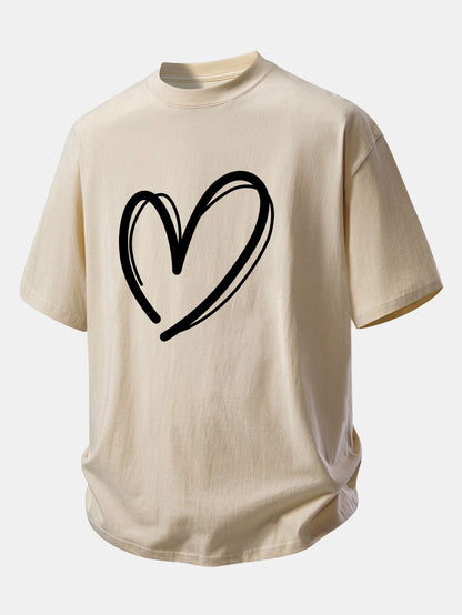 Comfortable Heart Print Cotton Tee