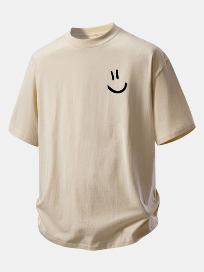 Comfortable Relaxed Fit Cotton T-Shirt with Smiley Face Design