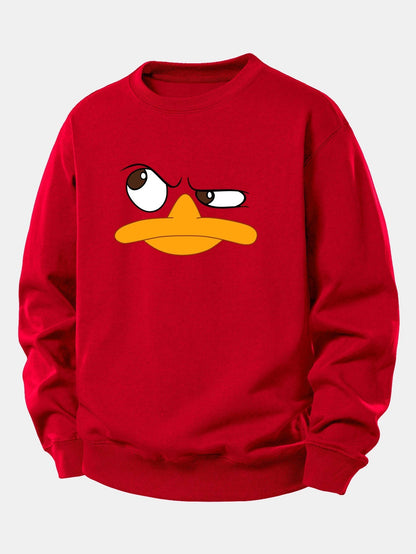 Relaxed Fit Sweatshirt with Emoji Duck Print