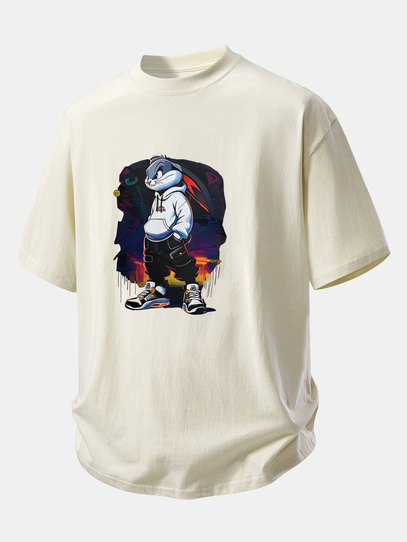 Casual Cartoon Rabbit Graphic Cotton Tee