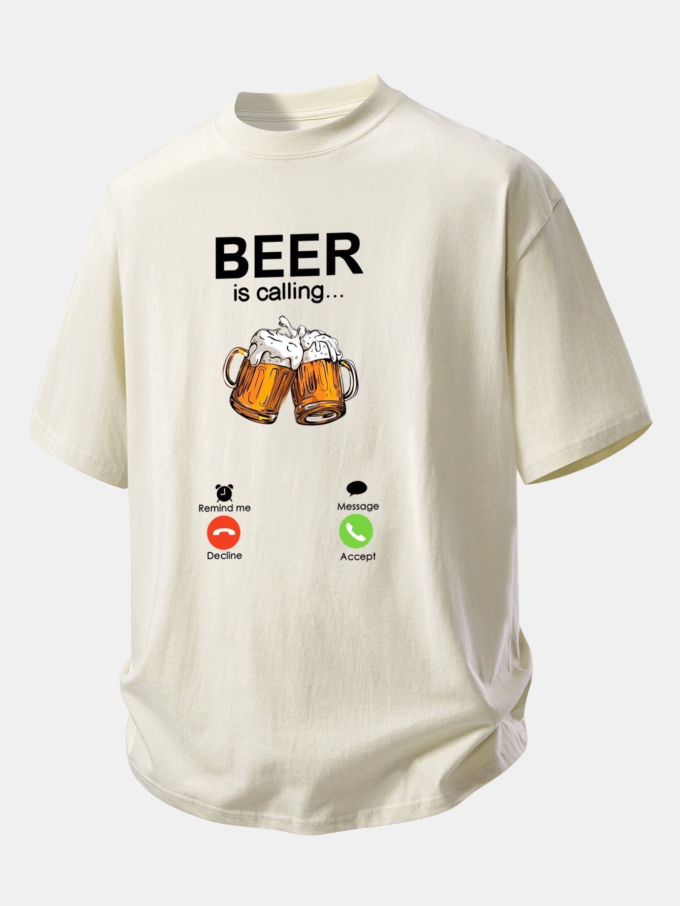 Comfortable Cotton T-Shirt with 'Beer Is Calling' Print