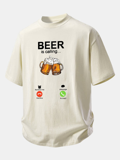 Comfortable Cotton T-Shirt with 'Beer Is Calling' Print