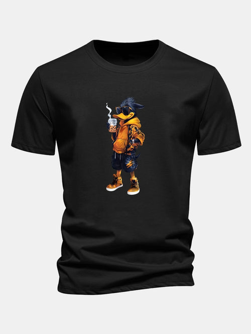 Classic Fit Cotton T-Shirt with Carton Duck Print